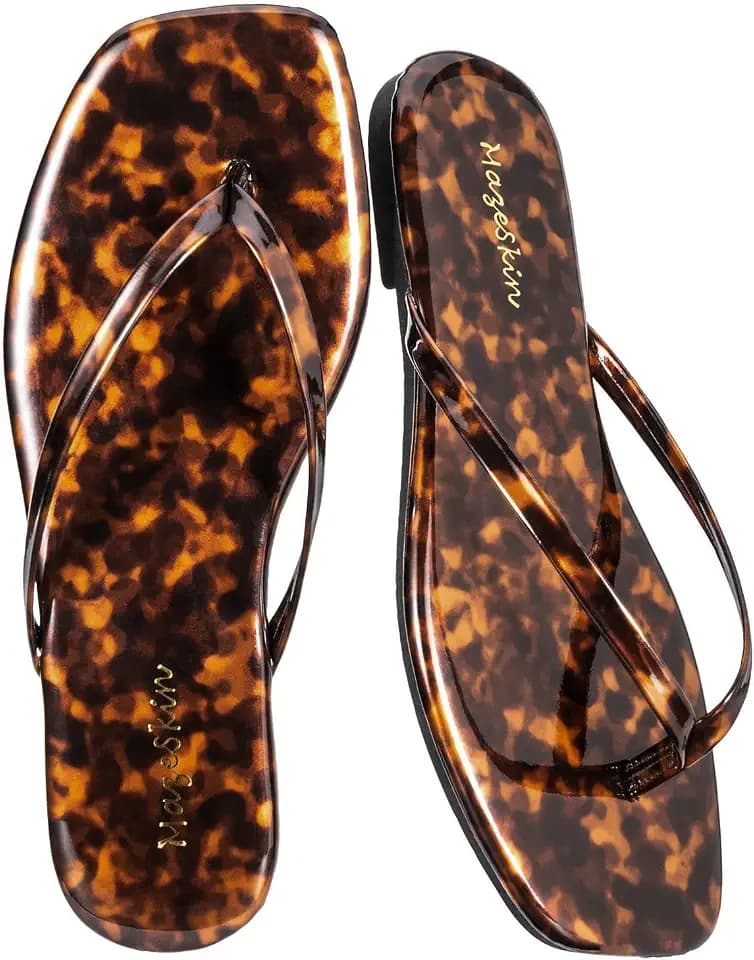 mazeskin Womens Memory Foam Flip Flops Leather Flat Sandals