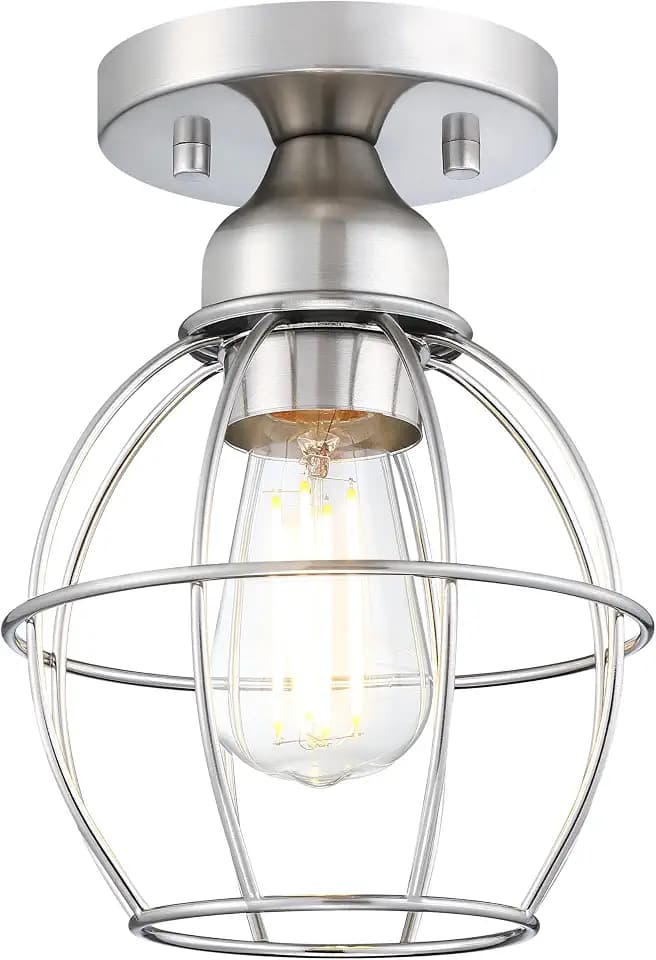 GRUENLICH Semi Flush Mount Ceiling Light, Cage Cover, Nickel, 1 Pack