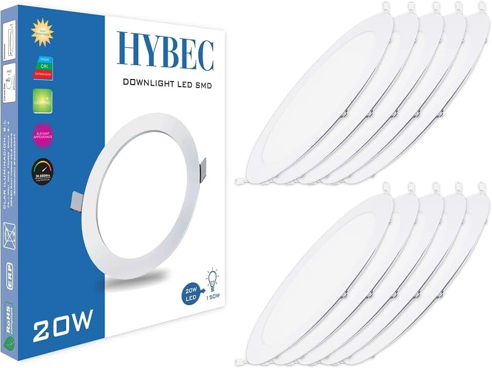 LED-Deckenleuchte, 20 W, Innenstrahler, Treiber inklusive, kaltes Licht, 6500 K, 10 Stück