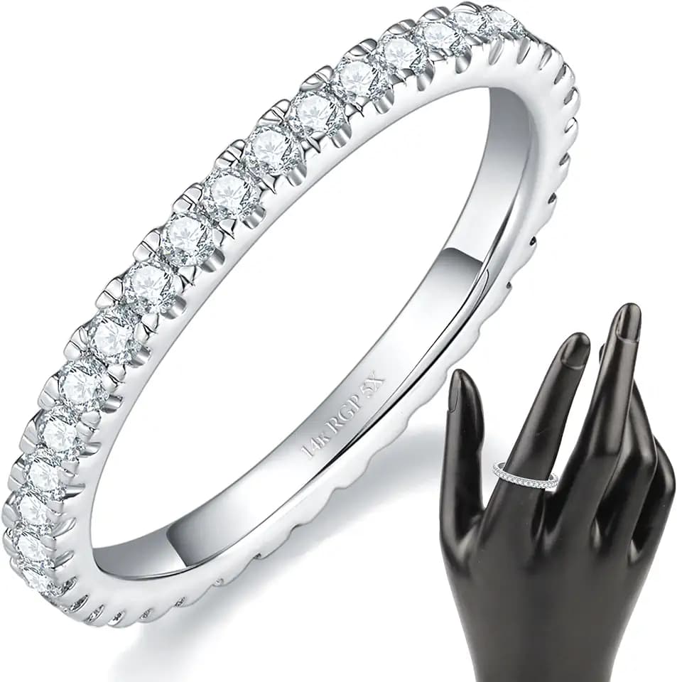 MINDDHA 14K Gold Plated- Cubic Zirconia Simulated Diamond Stackable Eternity Bands/Silver, Gold Rings for Women- 1.5mm, 2mm Stacking Rings for Oura Gen 4/Oura Gen 3, Size 4-12