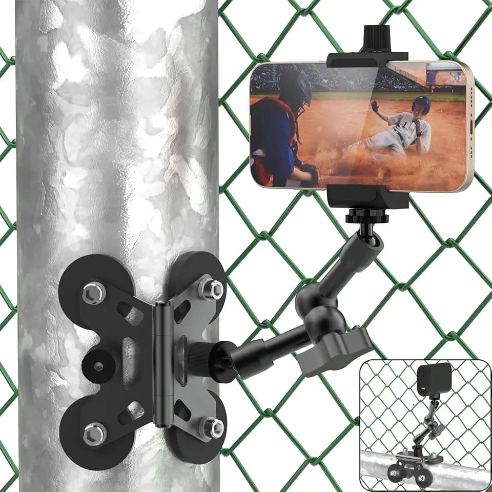 Magnetic Cell Phone Fence Mount for Universal Compatibility with Mevo Start, iPhone, GoPro & Action Cameras, Adjustable Arm with 360 Movement, Secure Magnetic Grip (Black)