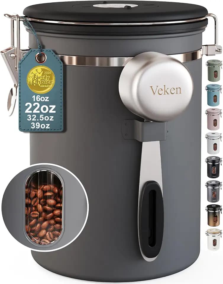 Veken Coffee Canister with Window,Airtight Stainless Steel Container,22OZ