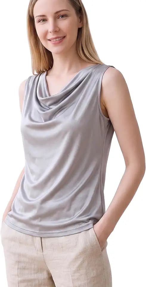 Silk Tank Top for Women Cowl Neck Mulberry Sleeveless Blouse Dressy 100% Pure Silk Shell Cami Shirt Clothing