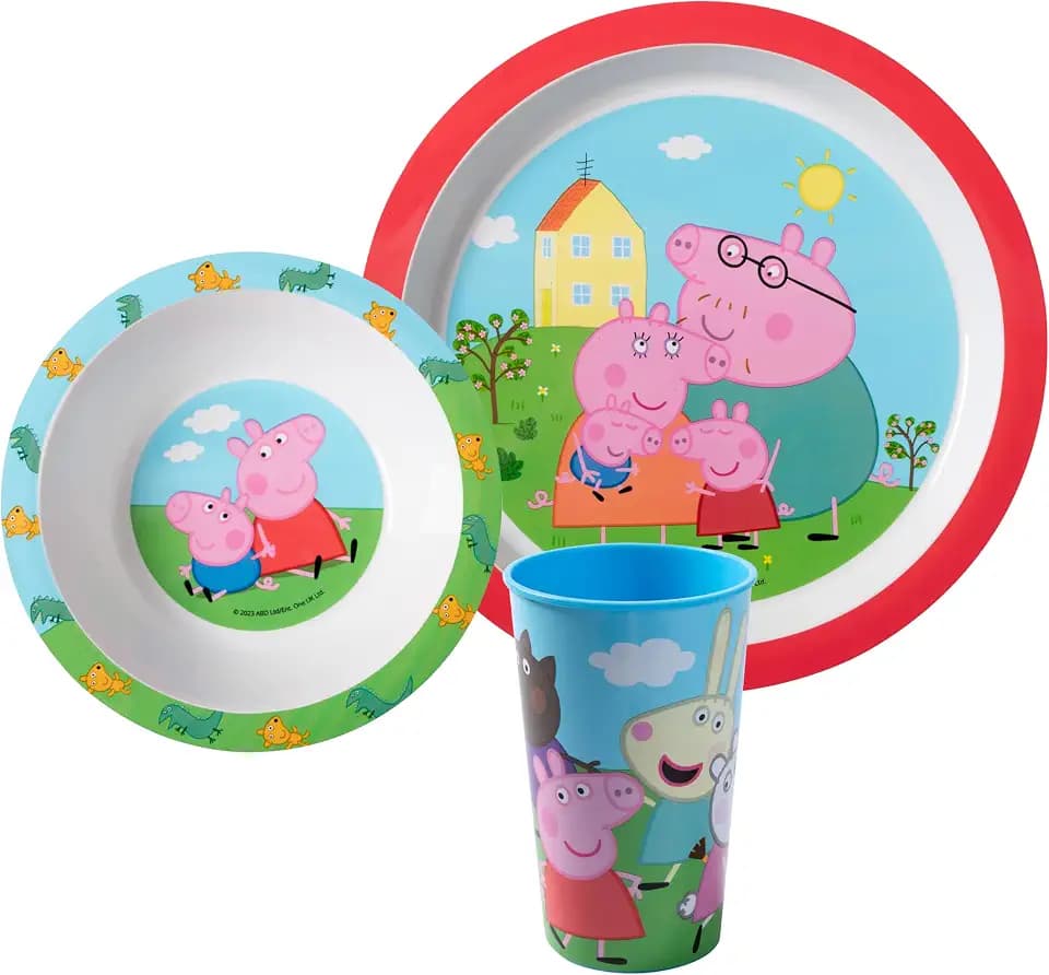 Peppa Wutz Kindergeschirr Set 3-teilig – Teller, Schale, Becher
