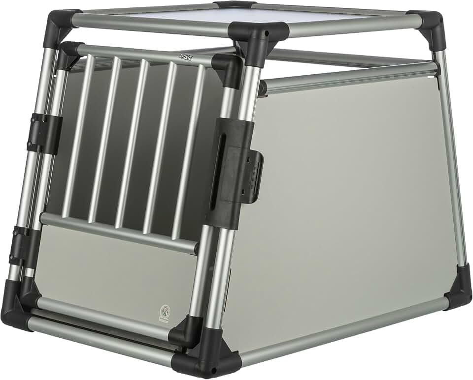 TRIXIE Hunde-Transportbox Aluminium M, robust – 55 x 62 x 73 cm, Silber