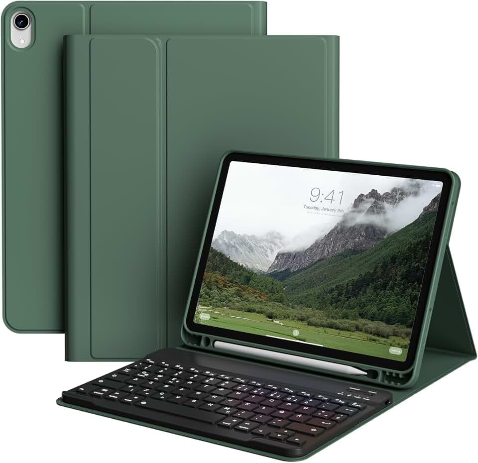 JKSML Hülle mit QWERTZ Tastatur für iPad (A16)/10. Generation - Dunkelgrün