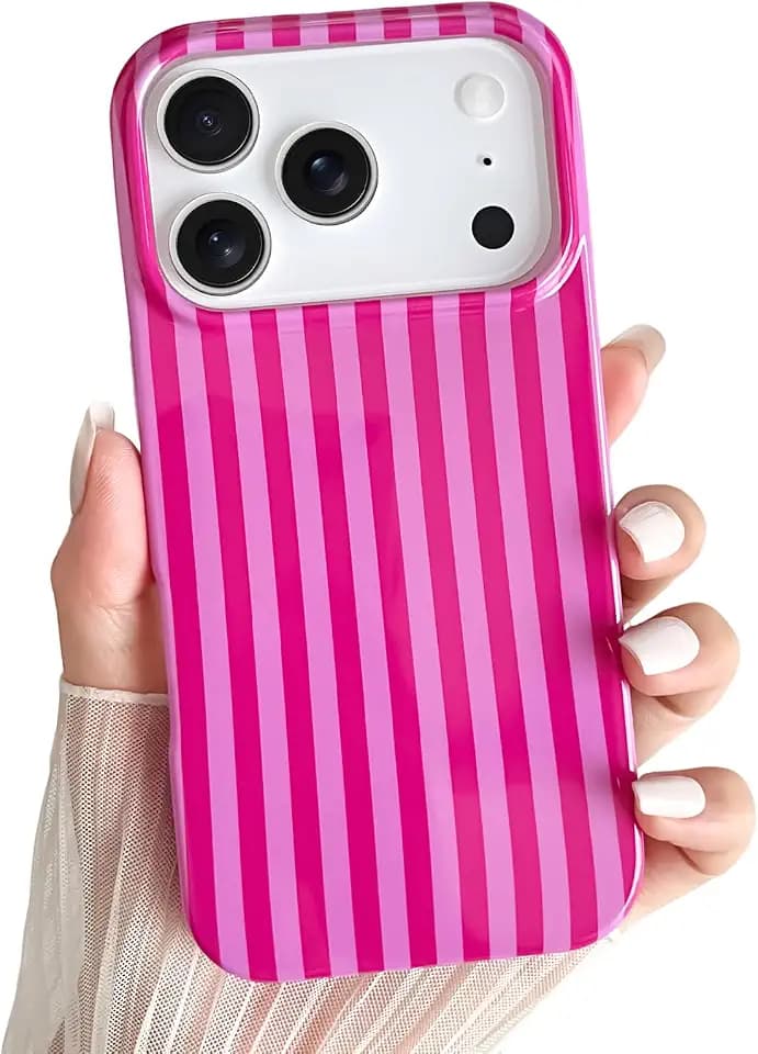 Yeddabox for iPhone 17 Pro Max Case Cute Striped Phone Case Soft TPU Slim Shockproof Phone Cover for Women Girls, Hot Pink