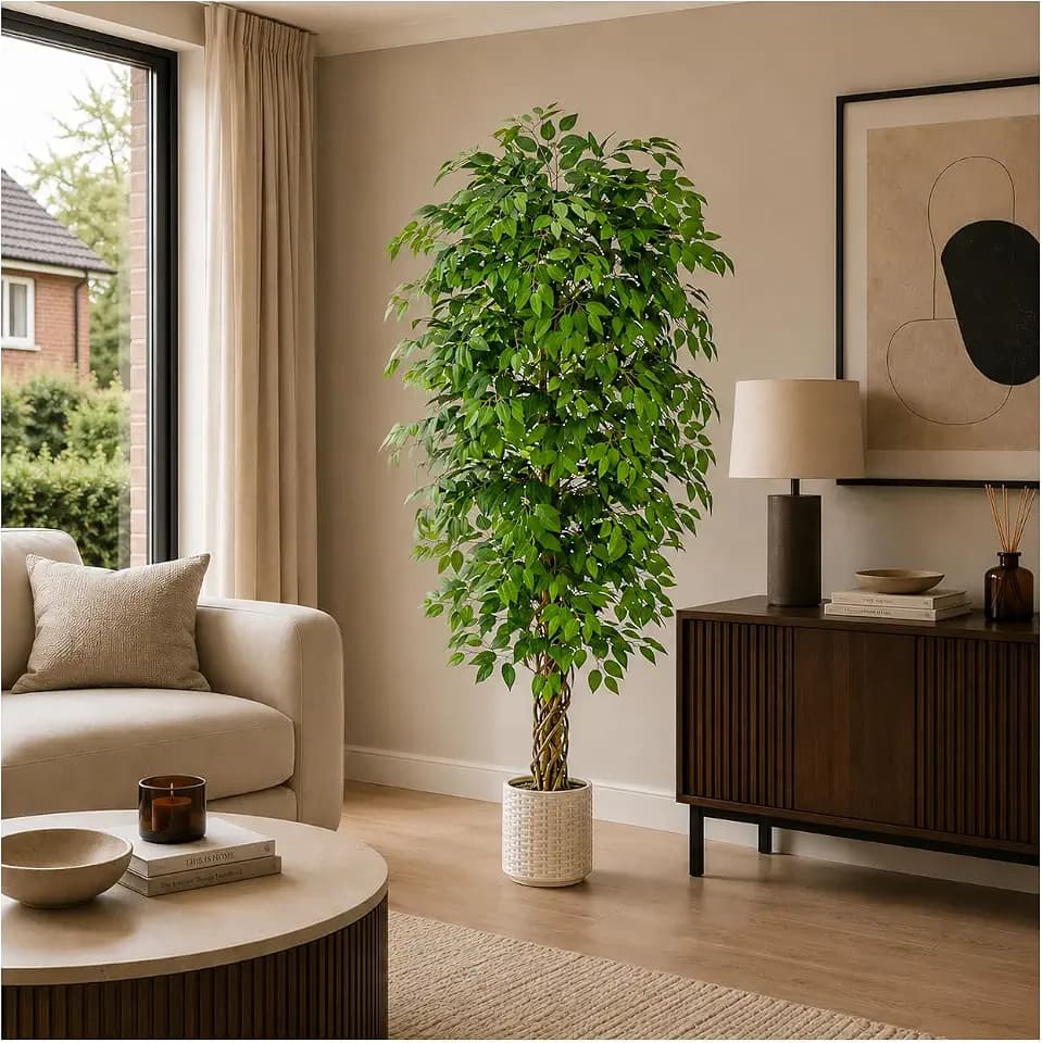Kunstpflanze Ficus Benjamini 6FT, Künstliche Pflanzen Groß mit Topf