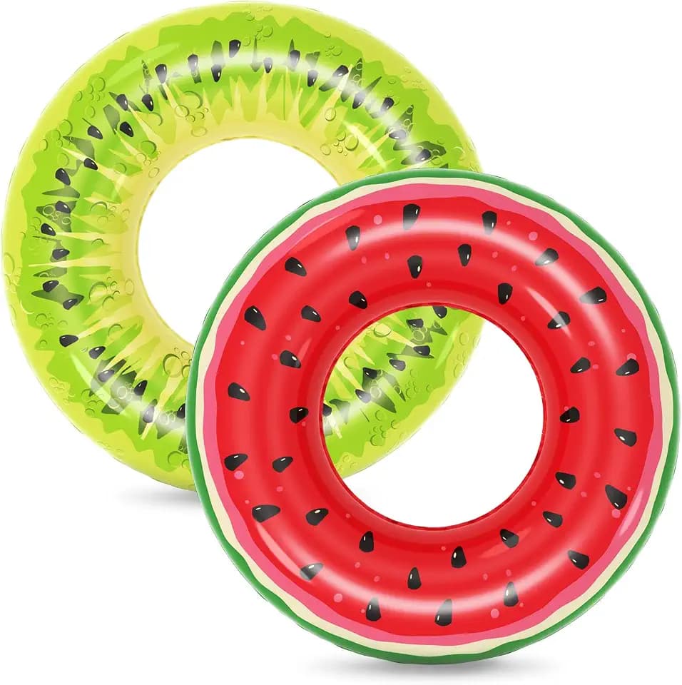 Jasonwell Inflatable Pool Floats Kids - Floaties Pool Tubes Swim Rings Fruit Water Float with a Beach Ball Watermelon Kiwi Orange Grape Lake Pool Toys for Swimming Pool Party Decorations