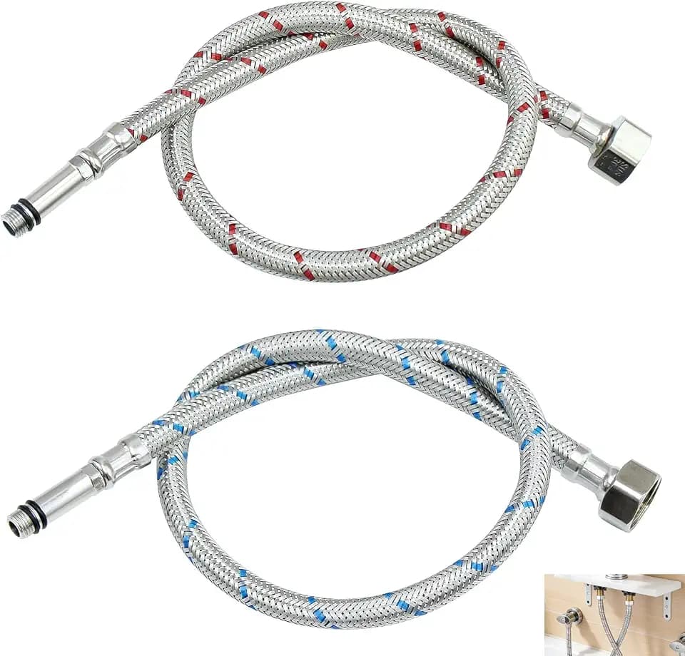 2 Stück Anschlussschlauch Armatur, Wasserhahn Schlauch G3/8 x M10, Armatur Flexschlauch Edelstahl 304, Panzerschlauch für Wasserhahn Mischbatterie Küche Bad, Warm- y Kaltwasser Anschluss 60 cm