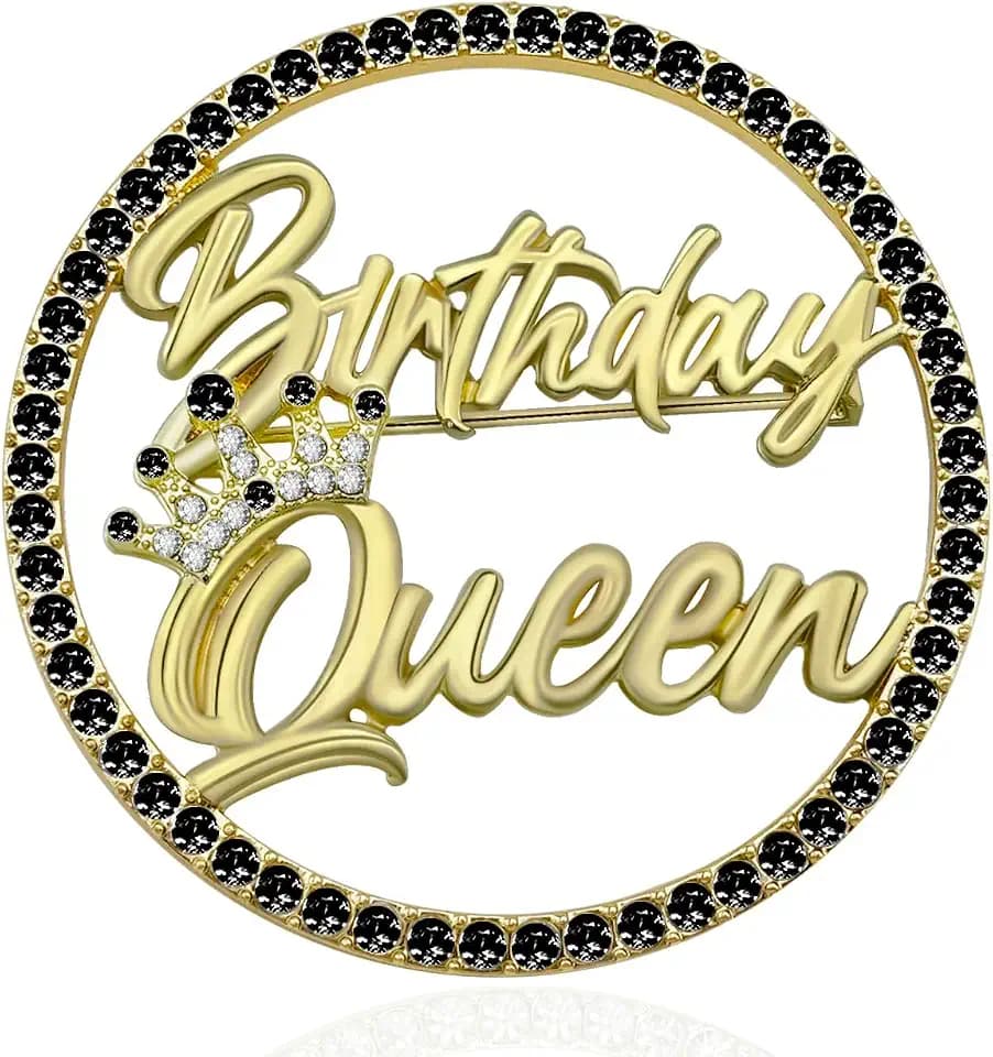 Birthday Queen Pin, Gold Rhinestone Birthday Girl Pin - Metal Brooch for Party Outfit Accessories