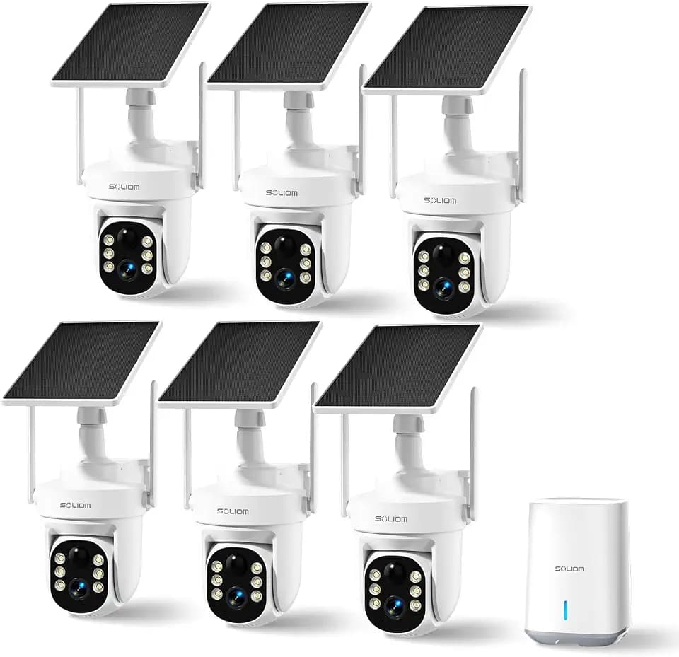 SOLIOM 6-Cam Kit, Solar Security Cameras Wireless Outdoor, No Subscription