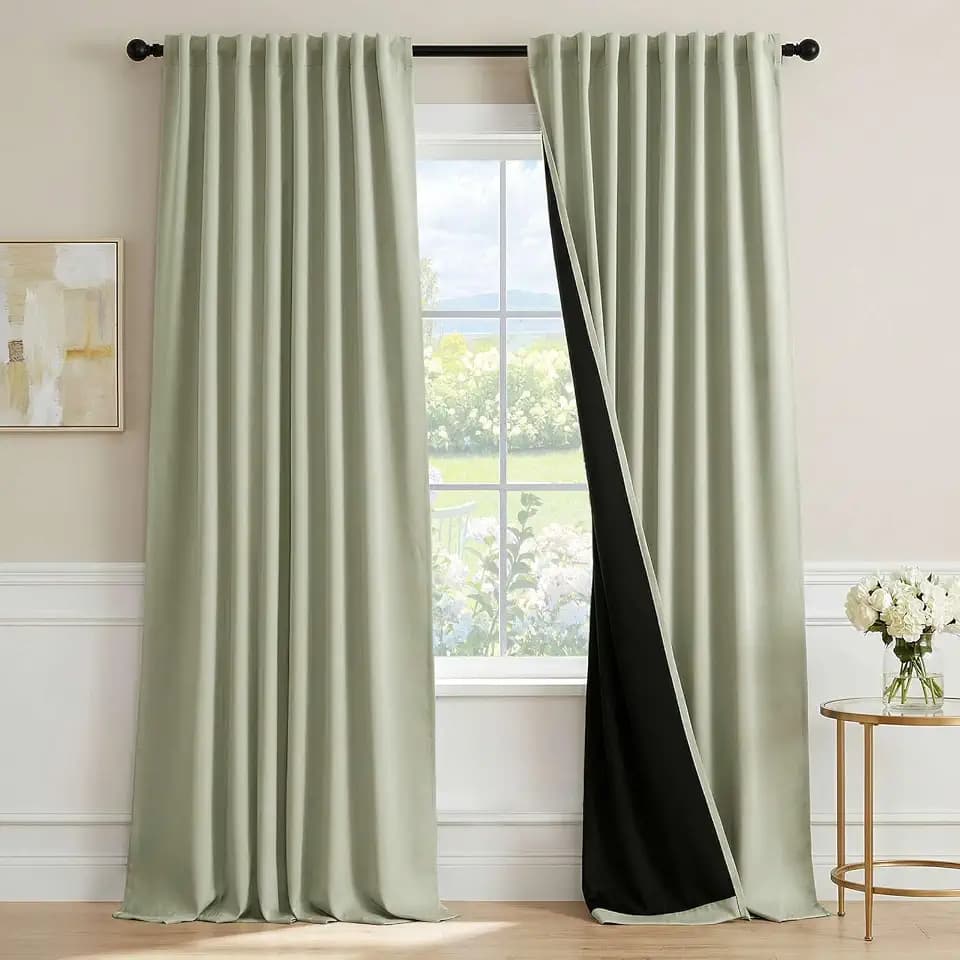 H.VERSAILTEX Sage Green Blackout Curtains 108 Inch Length 2 Panels Set