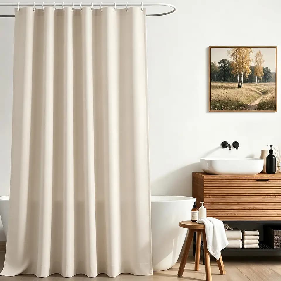 Lerores Duschvorhang 120x160 cm Beige,Beschwerter Saum Antischimmel Textil,Wasserabweisend,Waschbar Polyester Stoff Badevorhänge für Badezimmer,Badewanne mit 8 Duschvorhangringe