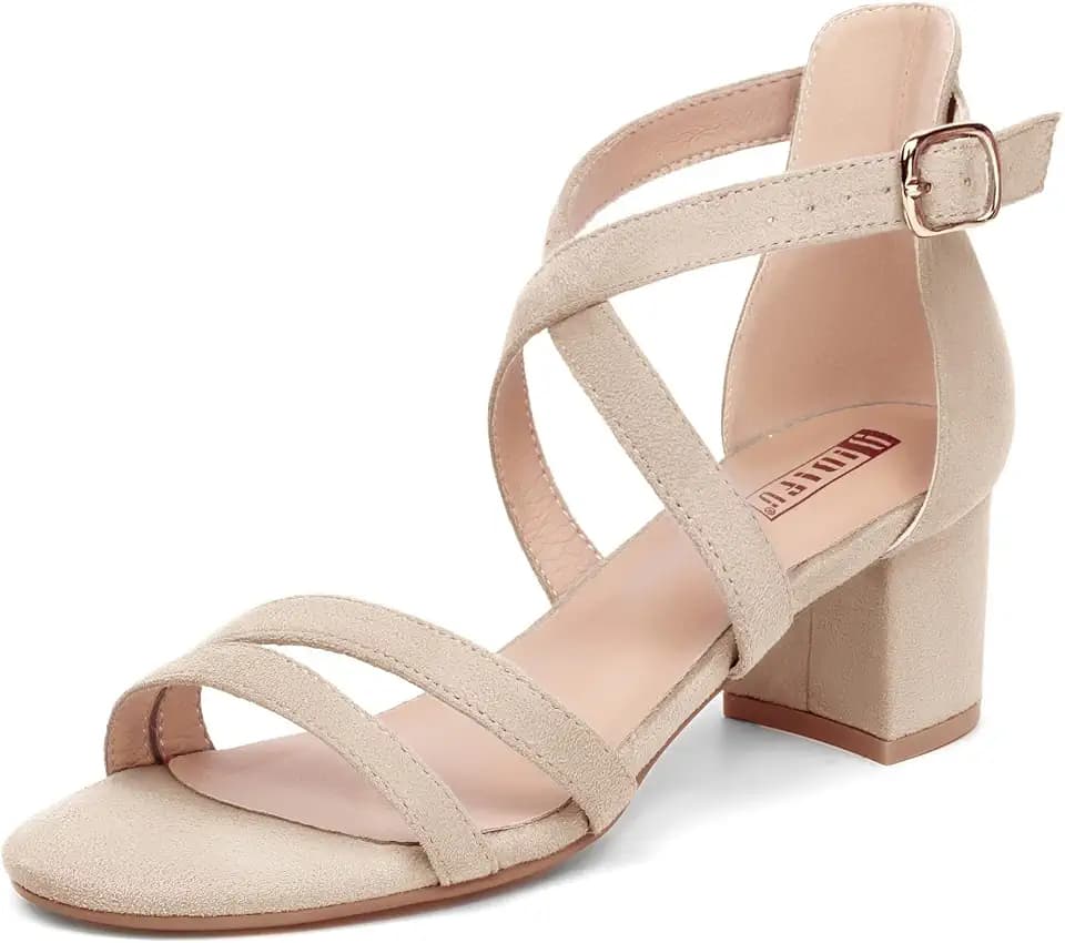 IDIFU Women's Block Low Chunky Heels Strappy Heeled Sandals