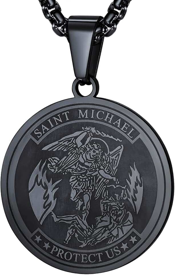FaithHeart Saint Michael Anhänger Edelstahl Heiliger Michael Anhänger Halskette Erzengel Amulett Schutzpatron Kette mit Geschenkebox für Herren Jungen