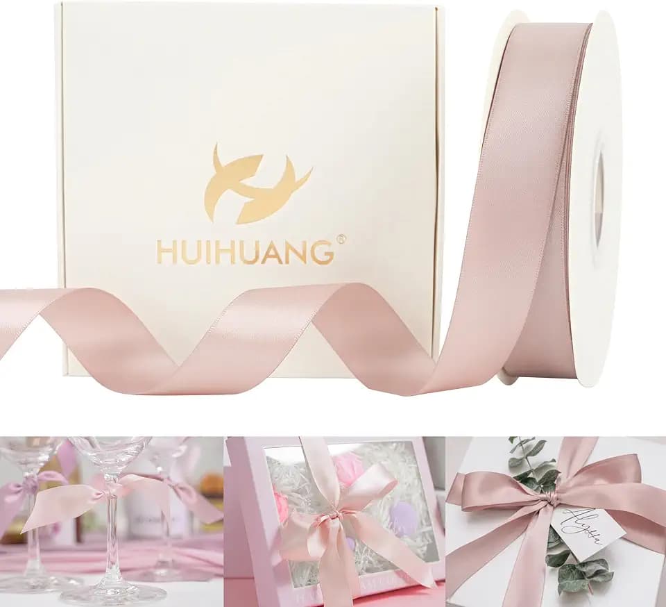 HUIHUANG 1 inch Dusty Rose Double-Faced Satin Ribbon Continuous 50 Yards