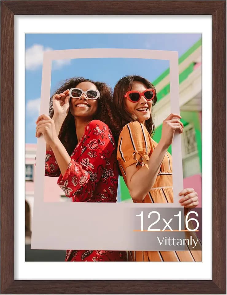 Vittanly 12x16 Picture Frame, Matted for 11x14 Photos, Brown