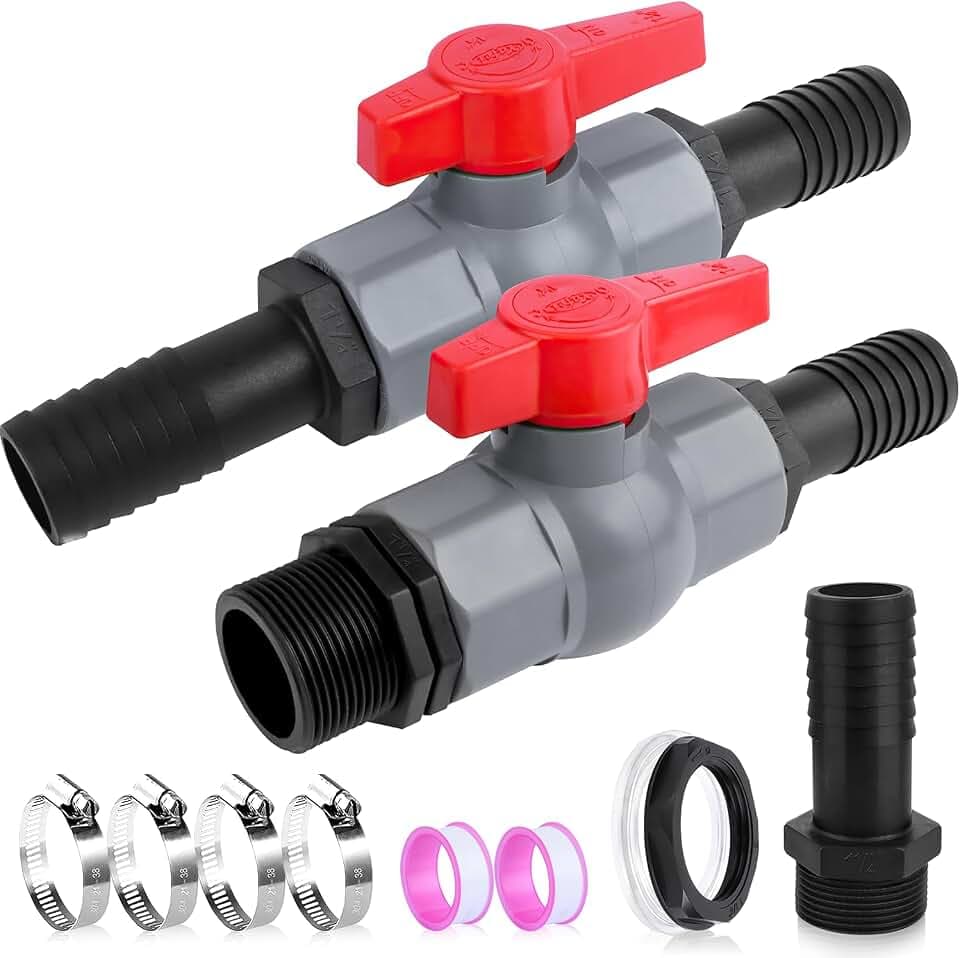 Nuyoah Kugelhahn mit Schlauchverbinder Pool Kugelhahn 1 1/4 zoll(32mm) PVC Regentonne Ventile Set Poolventil Ventil Kugelventil für Schläuche Absperrventil Innengewinde Absperrhahn