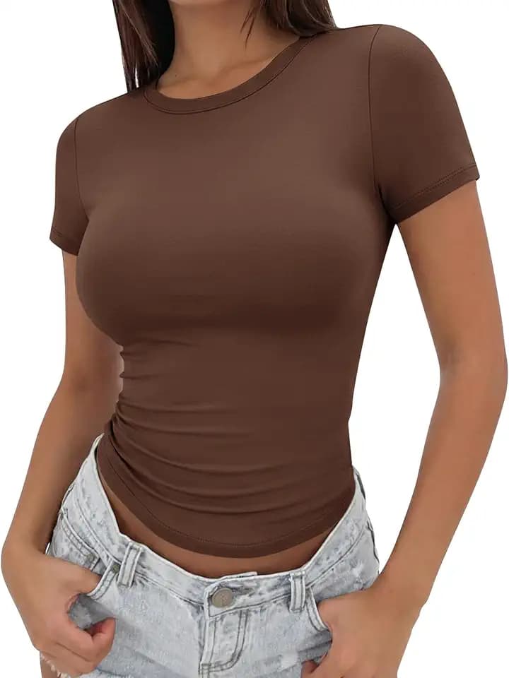 TNNZEET Basic Tees for Women Slim Fit Short Sleeve Tshirts Casual Clothes