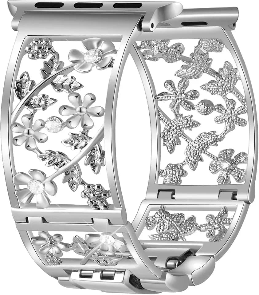Floral Band for Apple Watch Band, Women, Silver, 38/40/41/42mm