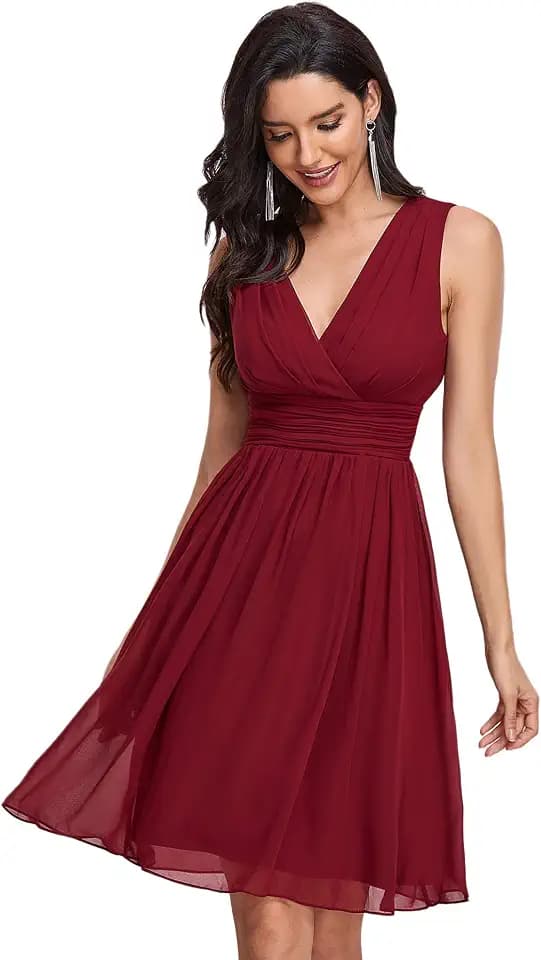 Ever Pretty 03989 Damen-Kleid, doppelter V-Ausschnitt, gerüschte Taille, Elfenbeinfarben, kurzes Partykleid
