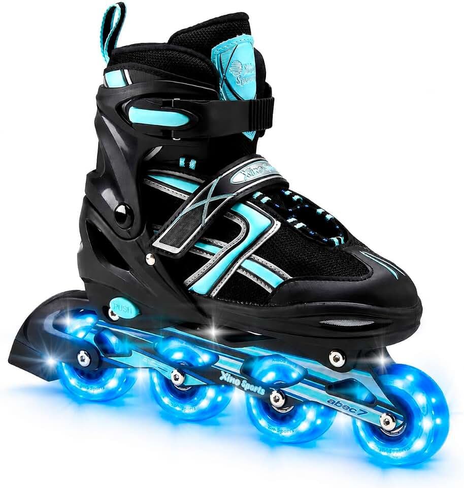 Xino Sports Kids Inline Skates for Girls & Boys - Adjustable Skates with LED Illuminating Light Up Wheels - Youth Skates for Indoors & Outdoors