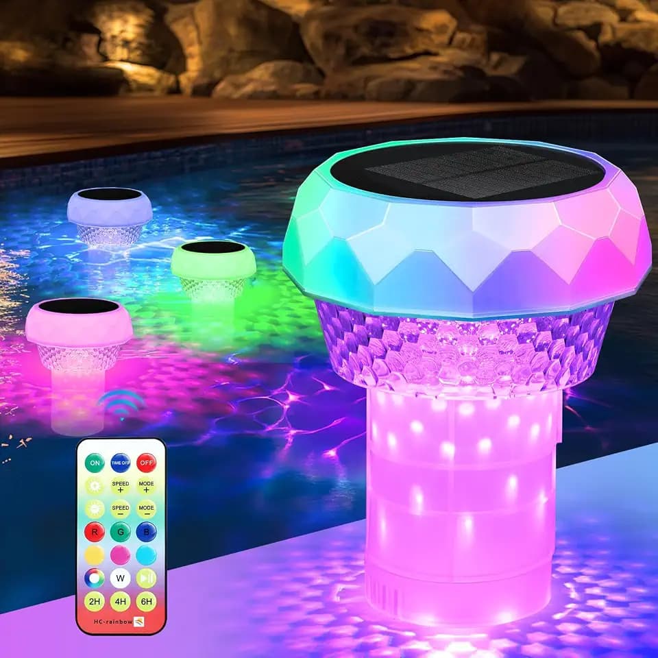 Dosierschwimmer Pool mit LED Poolbeleuchtung Solar Schiffchen Schwimmender Chlorspender Fernbedienung Einstellbar Dosierschwimmer Pool Schwimmer für Chlortabletten Chlordosierer IP68 (1PCS)