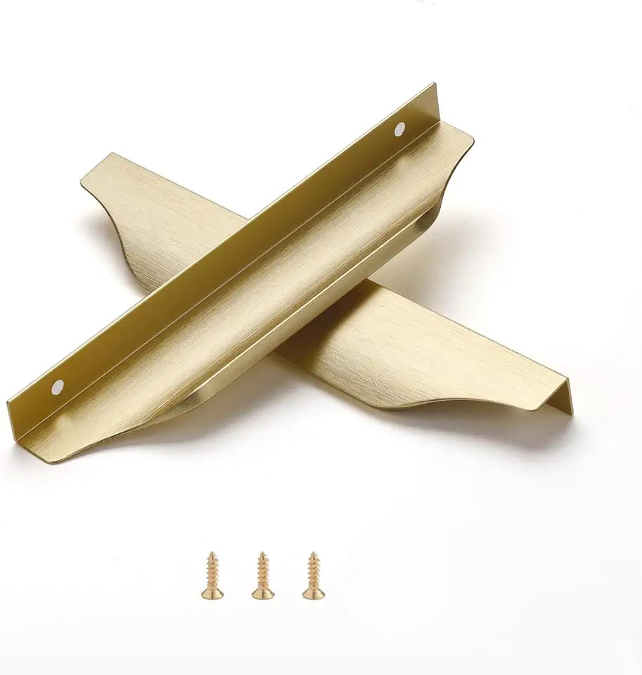 Satanga Edge Finger Pulls for Cabinet Kitchen Drawer knobs Low Profile Door Dresser Bathroom Long Cupboard Furniture Handles Aluminum 10 Pack Brushed Brass 7.87" Easy Installation