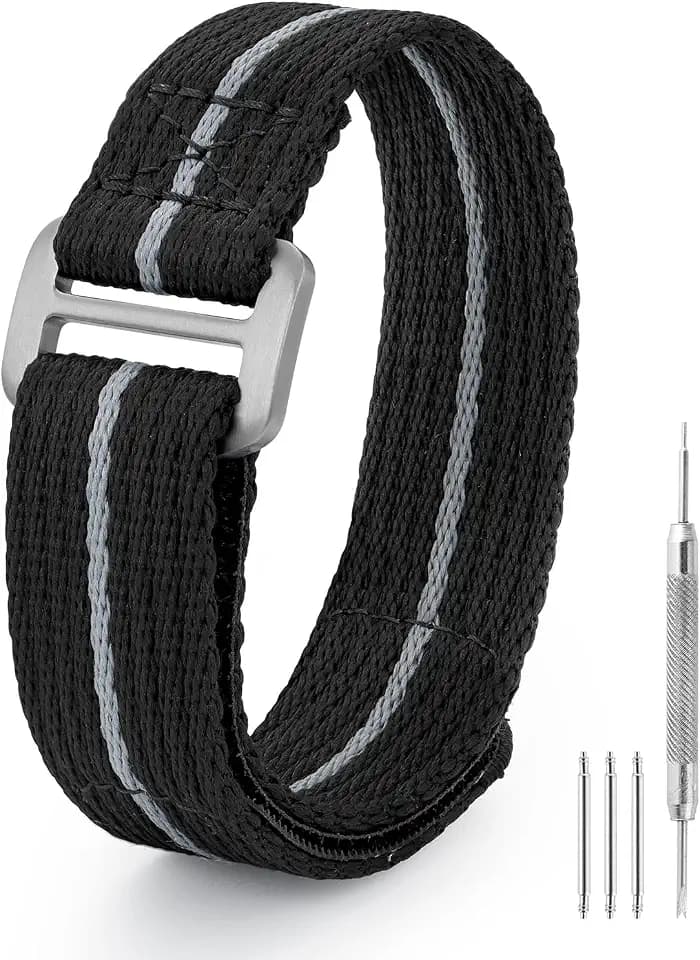 watchdives Nylon Watch Band 20mm 22mm Replacement Watch Straps with Hook and Loop Fasteners Sport Watchband (Black/Titanium Buckle, 20mm / Large)