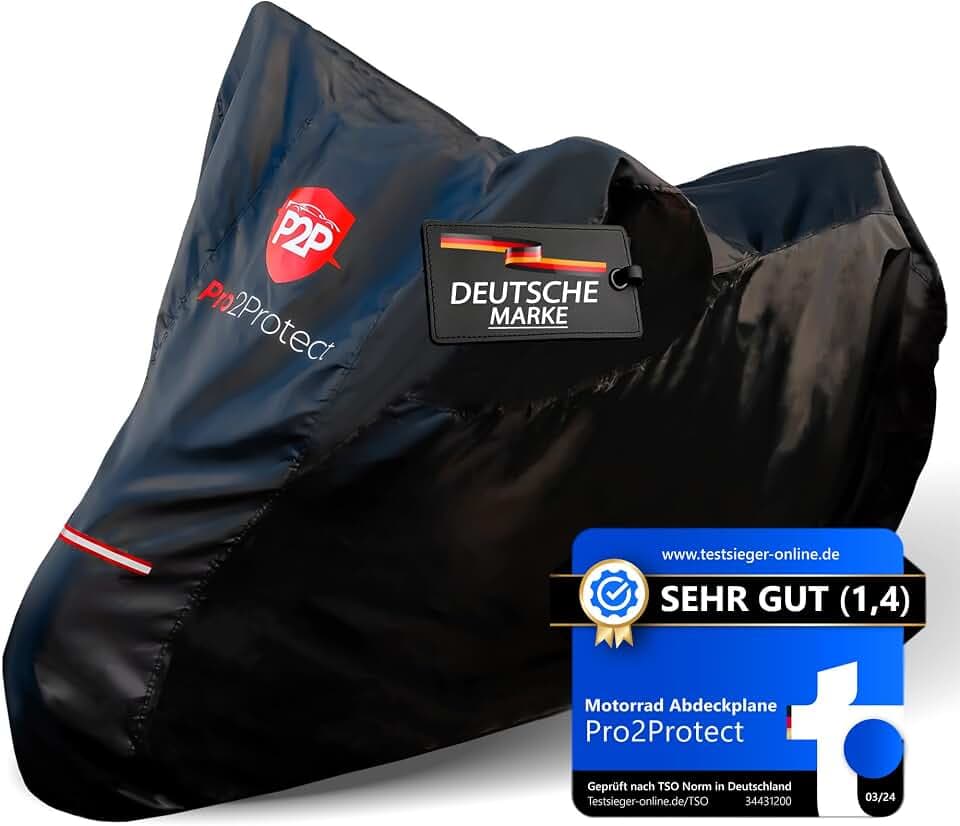 [ Test SEHR GUT ] Pro2Protect® Motorrad Abdeckplane SCHWARZ ROT wetterfest Outdoor Plane für Moped Roller Vespa Motorroller, 100% WASSERDICHT Garage für Motorräder Abdeckung Motorradabdeckung Zubehör