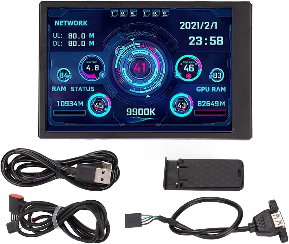 Für Computer Sekundärbildschirm, PC CPU RAM Datenanzeigemonitor, 3,5 Zoll IPS USB Bildschirm, USB Typ C Schnittstelle für PC ARGB Computer, 360 ° -Drehung