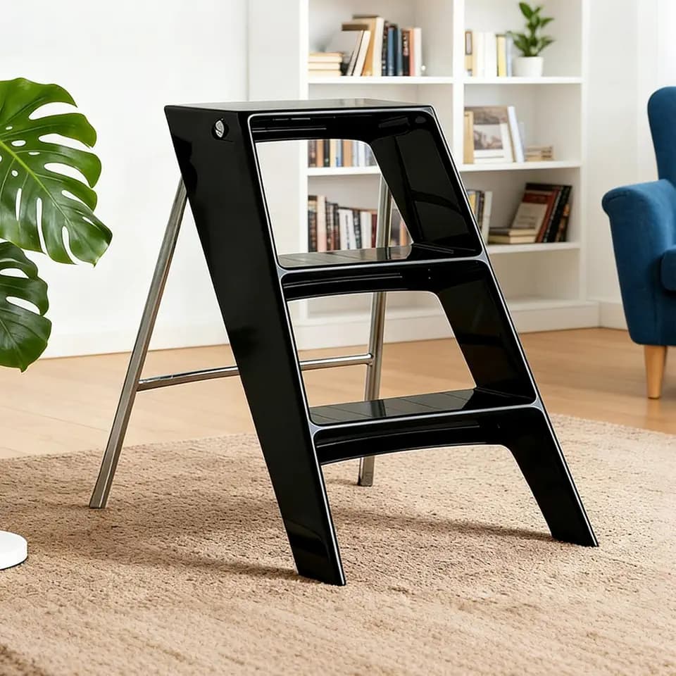 Acrylic 3 Step Ladder Folding Step Stool for Adults Foldable Small Step Stool Ladder for Kitchen Plastic Stepladder Modern Collapsible Ladder for Closet Home Bathroom Indoor(Black)