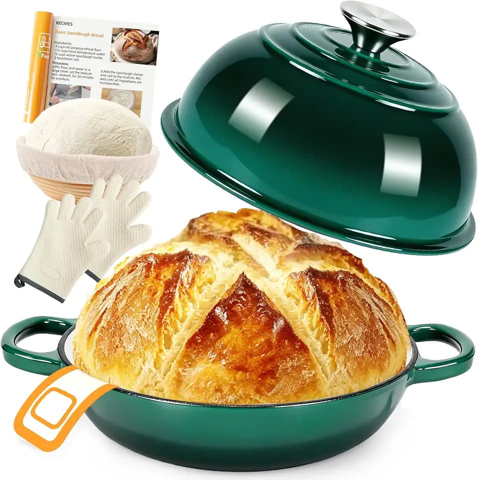 AHJ Gusseisen Topf Brot Backen, 5,7L Emaille Dutch Oven für Sauerteig Brot