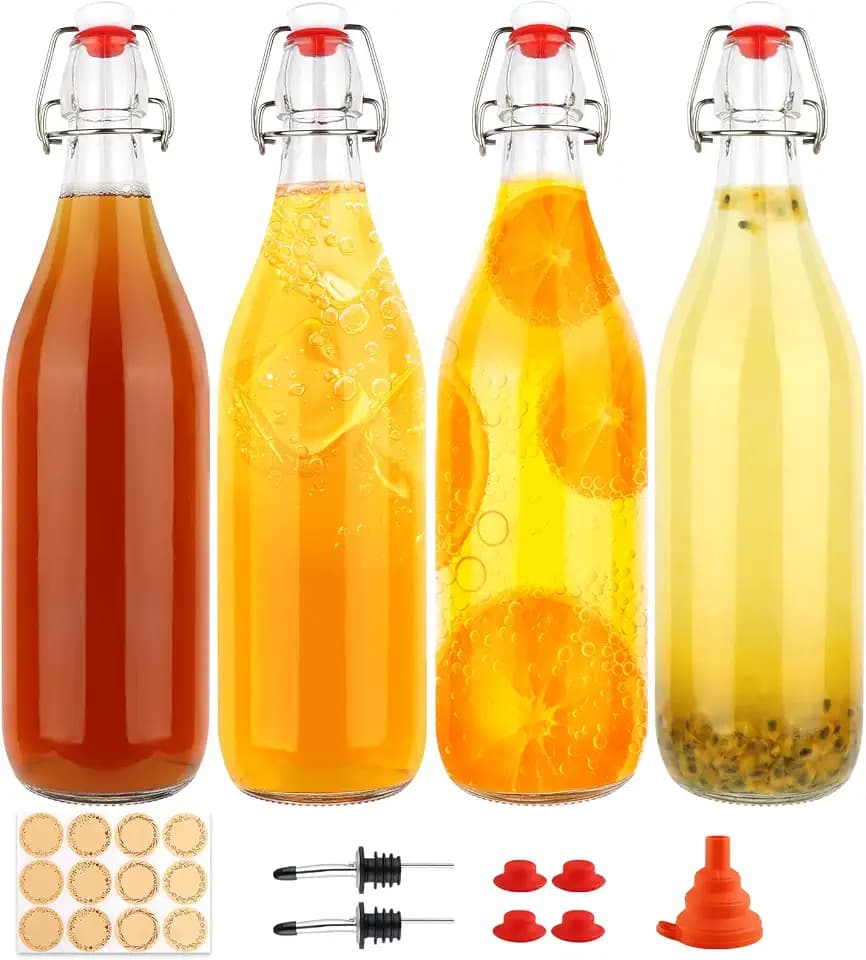 1 Liter Swing Top Glass Bottles, 4 Pack 33 oz Flip Top Bottles