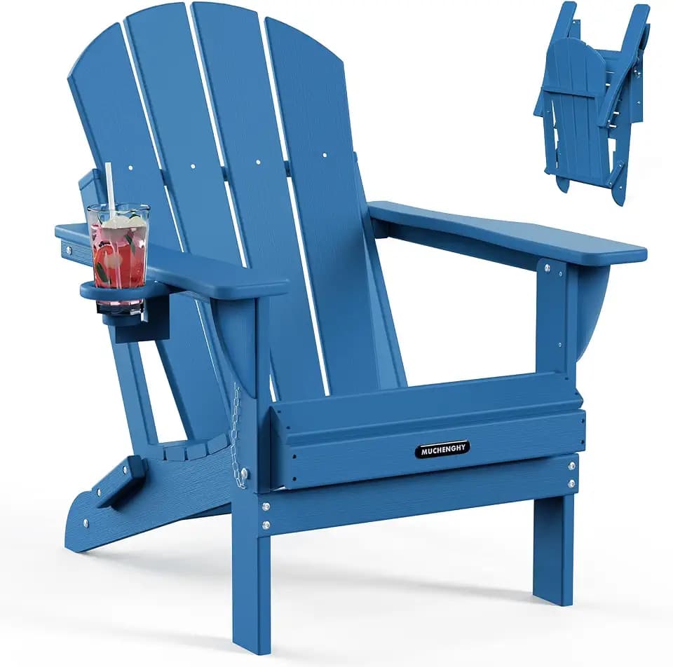 MUCHENGHY Folding Adirondack Chair HDPE for Fire Pit Outdoor, Navy Blue