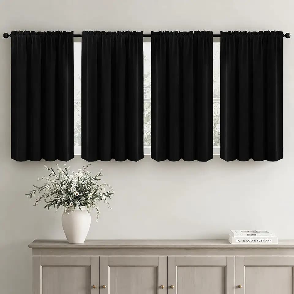 MIULEE Short 36 Inch Blackout Kitchen Window Curtain Black Set of 4 Panels