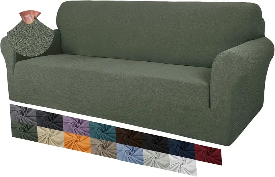 MAXIJIN Creative Jacquard Extra große Couchbezüge für 3- oder 4-Sitzer, super Dehnbare rutschfeste Sofabezug für Hunde Haustierfreundlicher Sofabezug Slipcover Möbelschutz (4 Sitzer, Armeegrün)