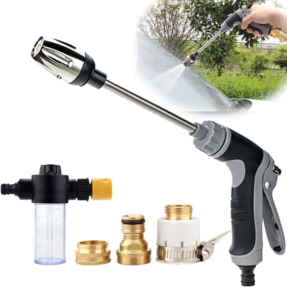 Hose Hawk Pro Pressure Washer – 15X More Powerful Than Hoses, High Pressure Hose Nozzle, with 360° Rotating for Three Spray Modes, Universal Compatibility (with Foam Pot + 3 Metal Connector)