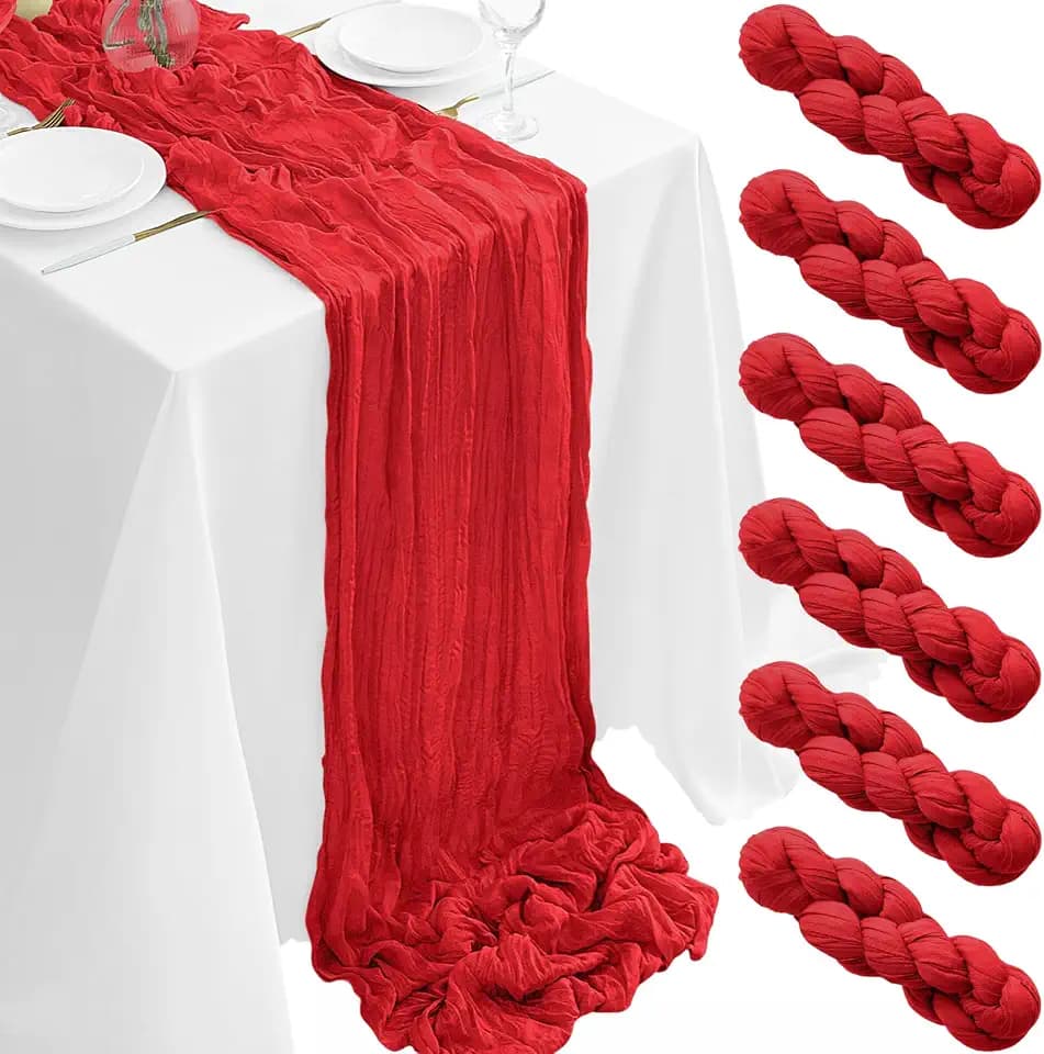 6Pack Red Cheesecloth Table Runner 35x120Inch Gauze Table Runner
