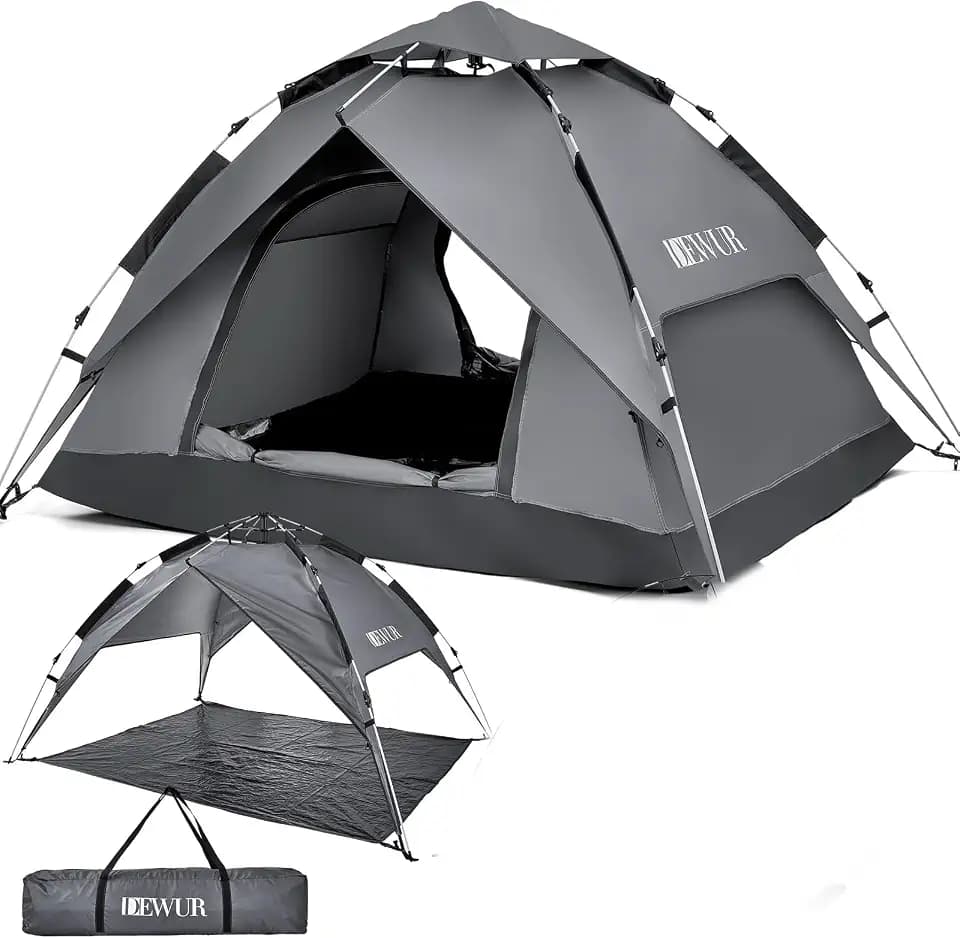 DEWUR Campingzelt 3-4 Personen Wasserdicht Pop Up Kuppelzelt Familie Zelt Strandzelt Pavillonzelt Schattenzelt Sonnen UV-Schutz für Trekking, Camping, Outdoor, Festival