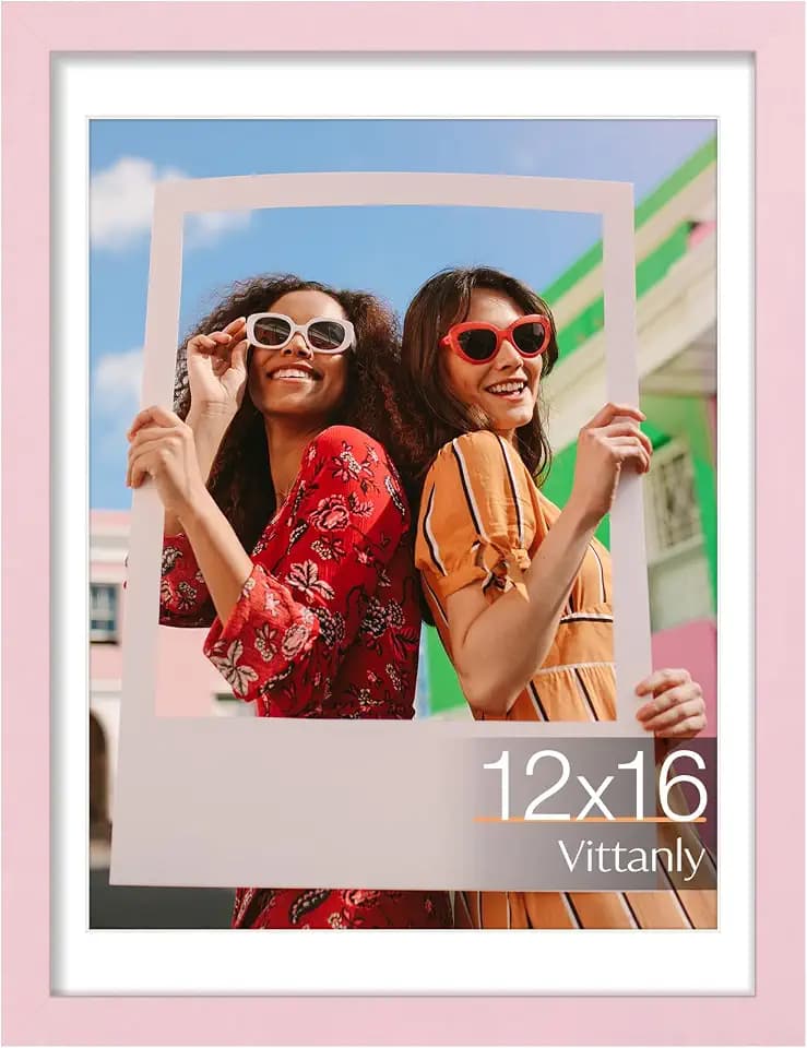 Vittanly 12x16 Picture Frame, Matted for 11x14 Photos, Pale Pink