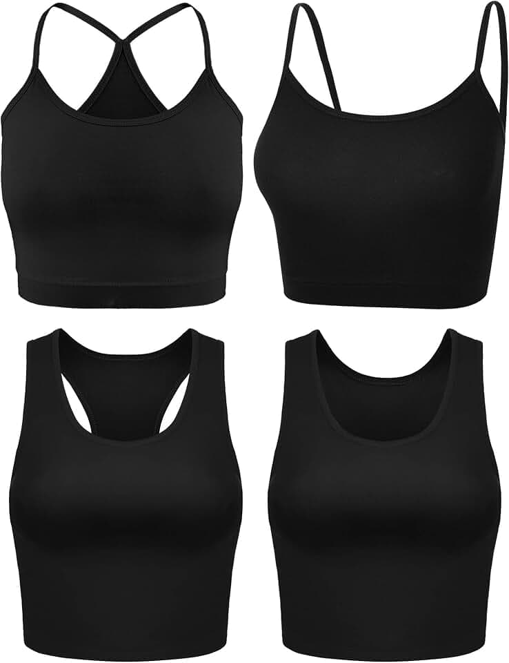 Boao 4 Pieces Crop Tops for Women, Basic Workout Tops Spaghetti Strap Tank Tops Sleeveless Racerback Cami for Sports Gym