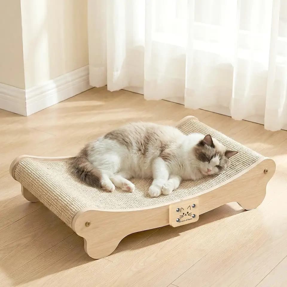 NOCOEX Sisal Cat Scratcher Bed: Wood Scratch Board Hammock for Indoor Cats