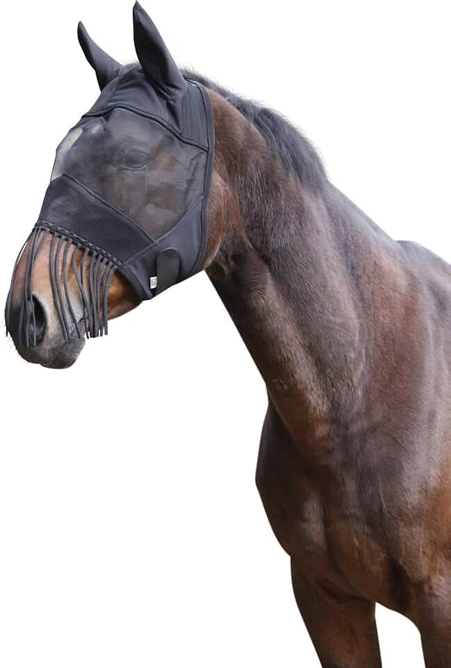 Covalliero Fliegenmaske mit Ohrenschutz und Nüsternkordel schwarz