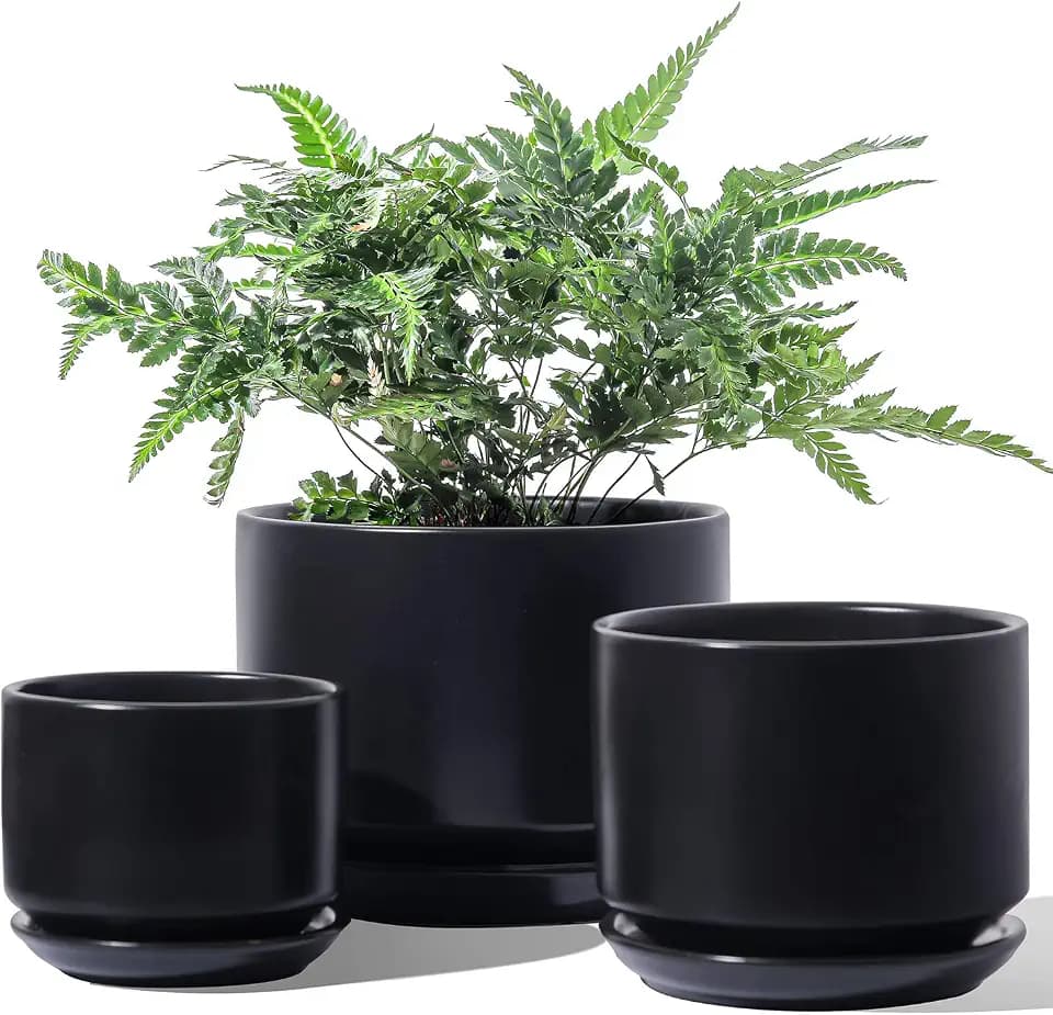 LE TAUCI Ceramic Pots for Plants, 4.3+5.3+6.8 Inch, Set of 3, Black