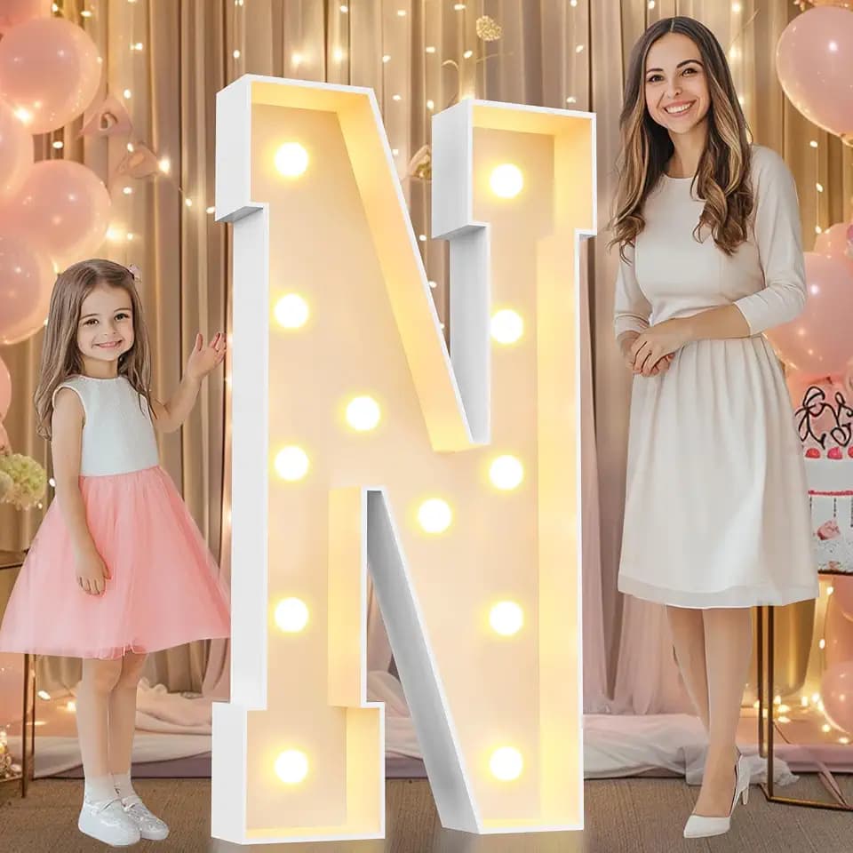 Pooqla 4 FT Marquee Light Up Letters, Marquee Letters 4 Feet Tall, Giant Mosaic Light Up Letters for Birthday Party Baby Shower Homecoming Wedding Decorations, Big Letter N