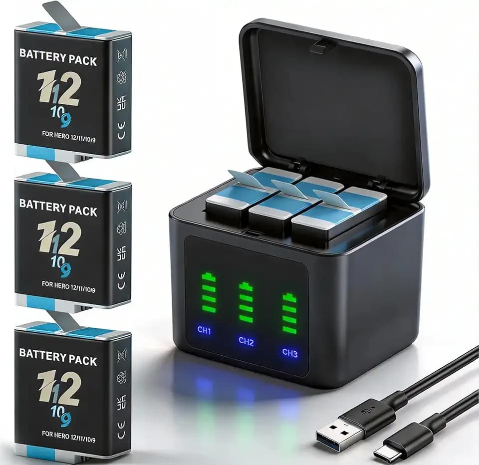 3-Pack Batteries 3-Slot Charger Kit fit GoPro Hero 12 11 10 9 Black