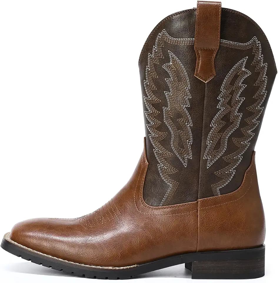 YFFUSHI Men's Embroidered Square Toe Cowboy Boots
