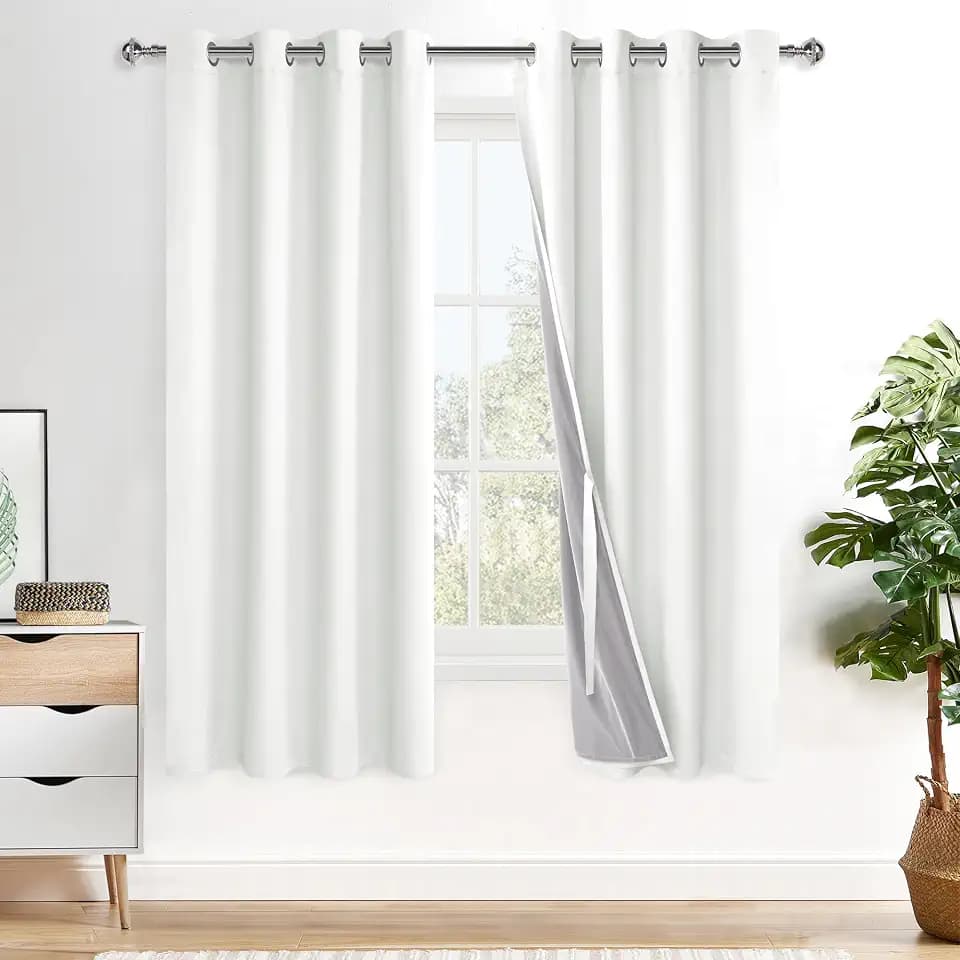 XWZO 100% Blackout Window Curtains 63 Inches Long- Thermal Insulated Black Liner Grommet Window Treatment Sewn with Tiebacks for Bedroom/Living Room/Nursery, Ivory, W52 x L63, Set of 2 Panels